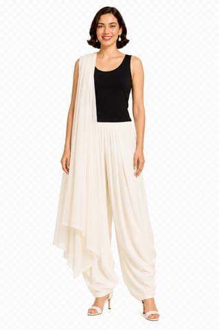 COTT PATIALA WITH STOLE - OFF WHITE