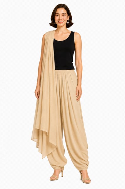 COTT PATIALA WITH STOLE - BEIGE